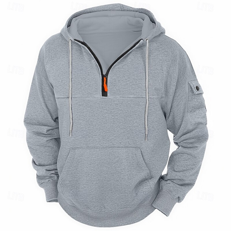 Men's Hoodie Zip Sweatshirt Fleece Hoodie Tactical Black Navy Blue Khaki Light Grey Dark Gray Hooded Half Zip Plain Pocket Work Sports & Outdoor Casual Streetwear Basic Casual Spring & Fall4