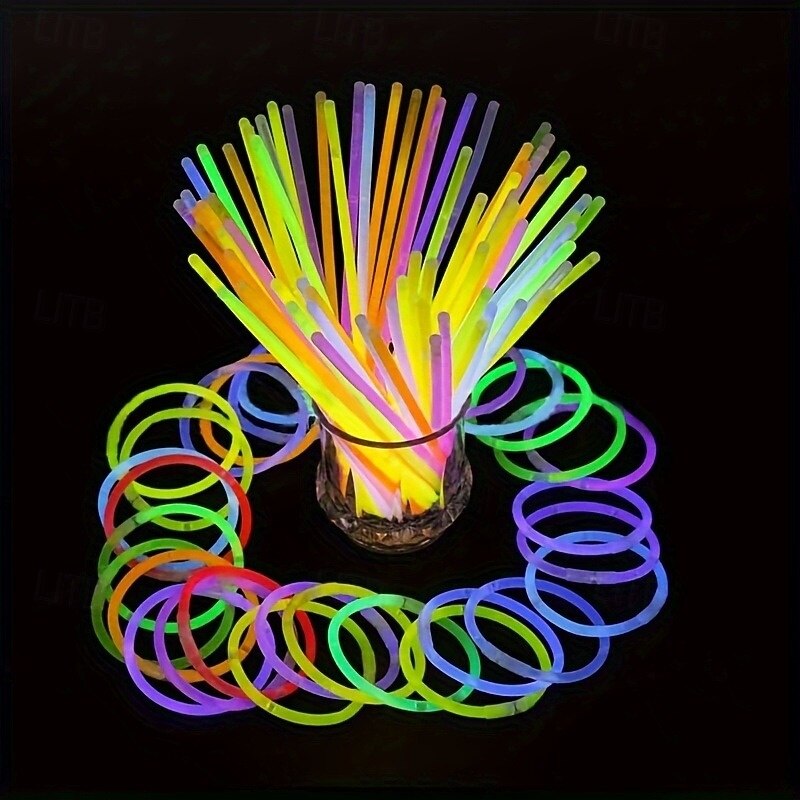 100pcs Glow Sticks Party Supplies Glow Sticks With Connectors For Eyeglasses Ball Glow In The Dark Sticks Party Favors Decorations Halloween Christmas Gift2