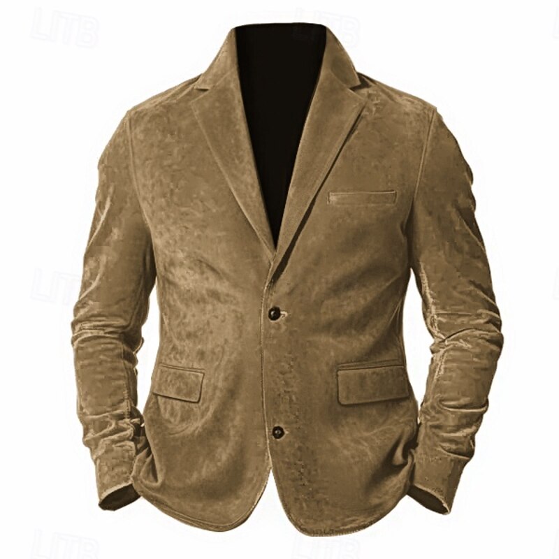 Men's Faux Suede Jacket Faux Suede Blazer Business Cocktail Party Wedding Party Fashion Casual Fall / Winter Polyester Faux Suede Plain Pocket Buttons Comfortable Single Breasted Blazer Brown Green2