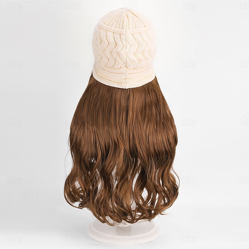 Women's High Temperature Fiber Knitted Hat with Curly Wave Wig - Closed Net Cap, Basic Style, Suitable for All People4