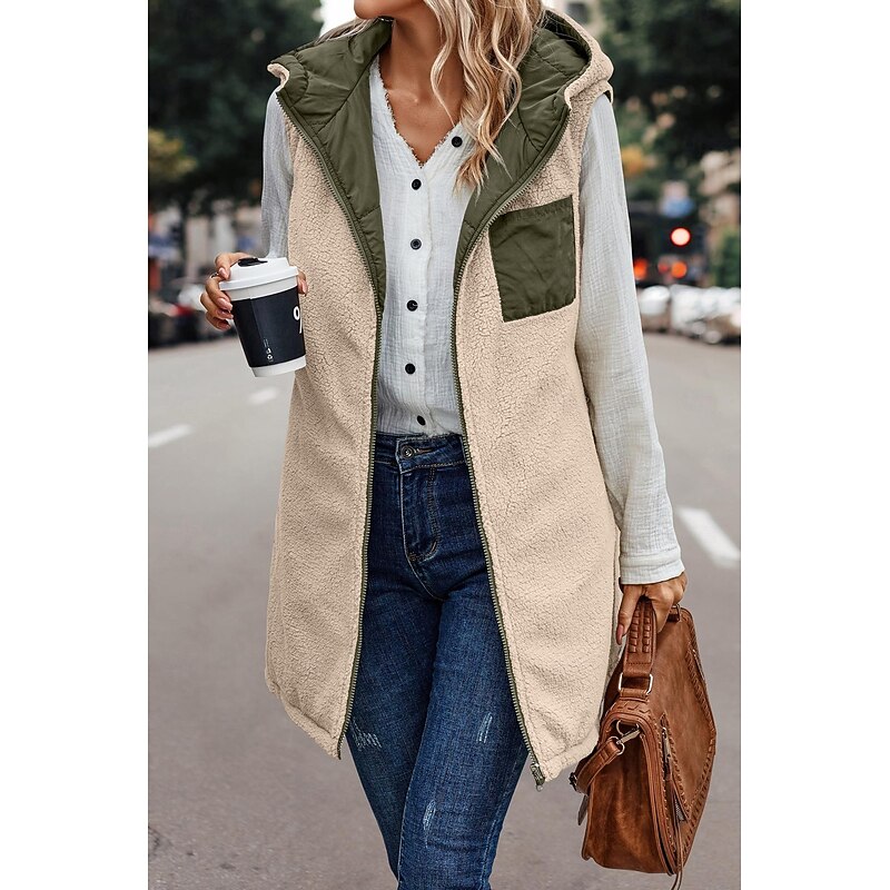 Womens Double Face Hoodie Vest Fleece Lapel short cotton-padded jacket3