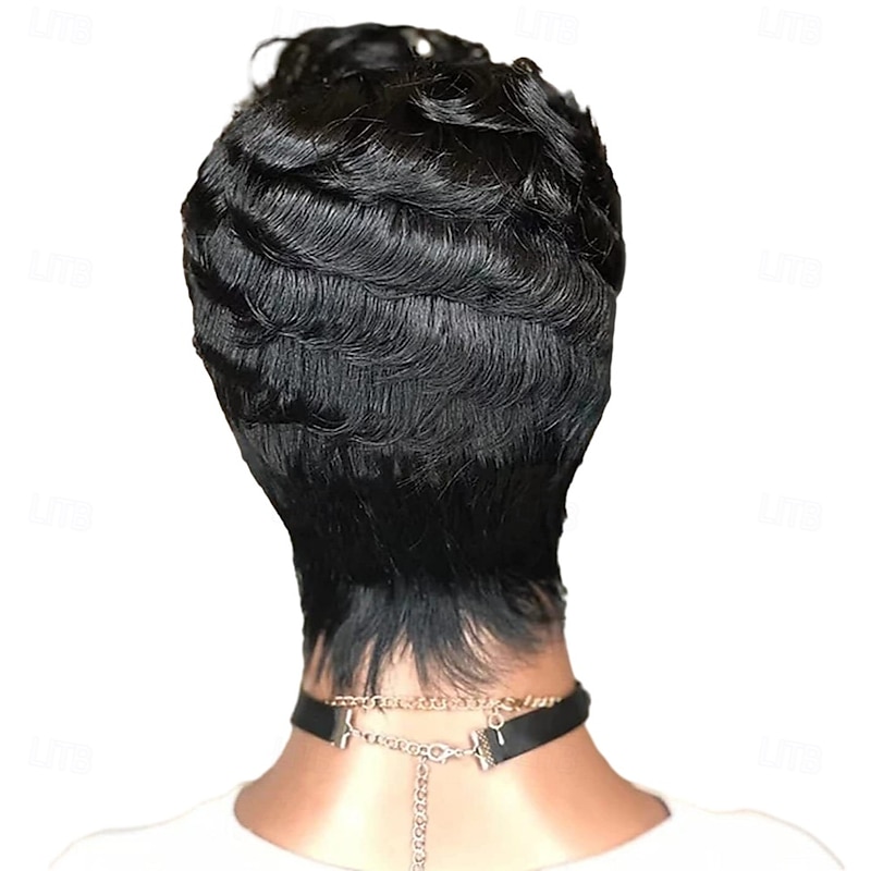 Pixie Wig Short Layered Natural Synthetic Wig with Bangs Short Black  Pixie Cut Hair Wigs For Women Short Wigs For Black Women4