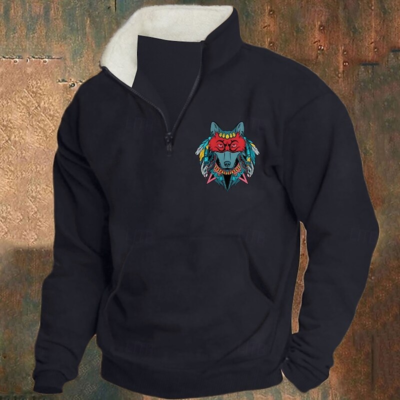 Men's Sweatshirt Pullover Hoodie Sweatshirt Quarter Zip Sweatshirt Black Army Green Red Navy Blue Khaki Half Zip Graphic Print Print Quarter Zip Christmas Daily Holiday Other Prints Polyester4