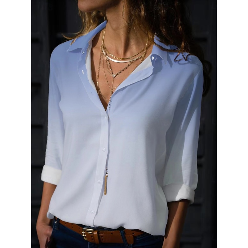 Women's Shirt Button Down Tunic Shirt Collar Long Sleeve Ombre Casual Regular Tops Work Daily s Print Blue Spring Fall Winter3