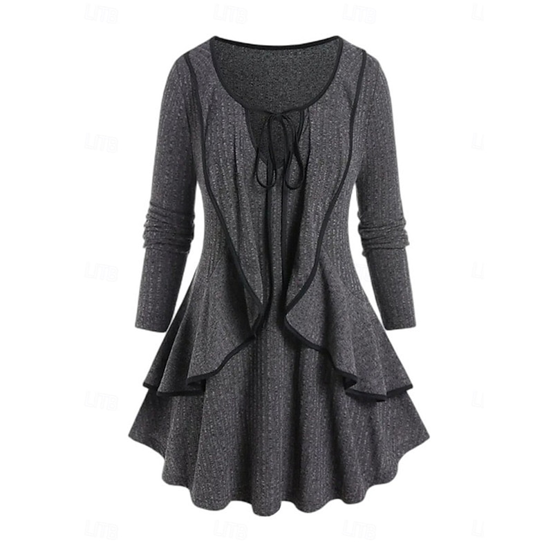 Women's Shirt Blouse Solid Color Basic Casual Long Sleeve V Neck Regular Tops Daily Ruffle Blue Green Gray Fall Winter3