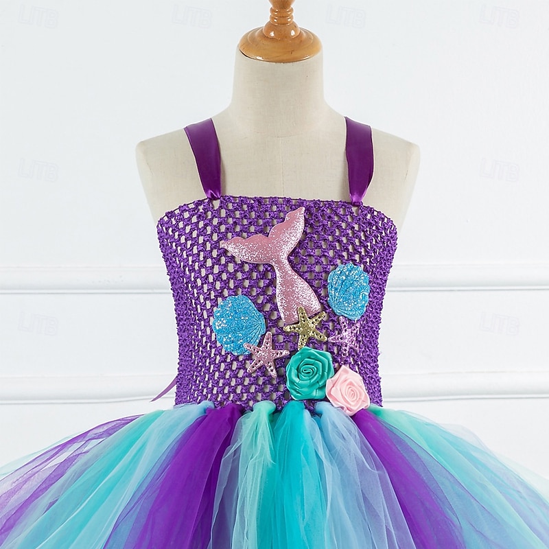 Kids Girls' Cosplay Dress Party Dress Mermaid Sleeveless Performance Birthday Backless Patchwork Beautiful Sweet Polyester Maxi Party Dress Swing Dress A Line Dress Summer 4-12 Years Blue Sky Blue4