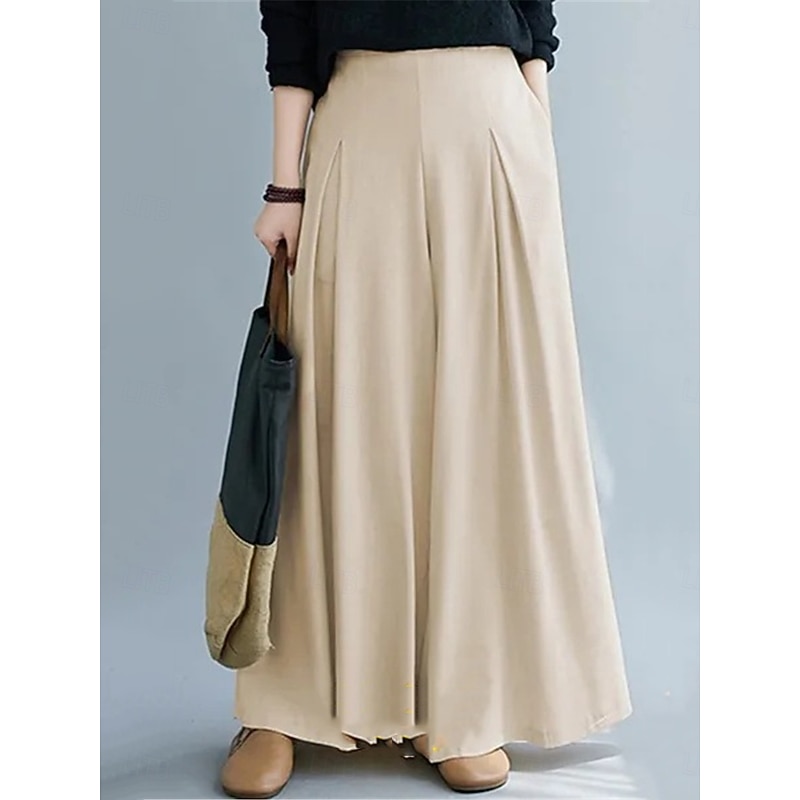 Women's Wide Leg Chinos Fashion Streetwear Full Length High Waist Plain Elastic Waistband Comfy Soft Comfortable Micro-elastic Outdoor Street Apricot Black Blue Spring &  Fall Regular Fit