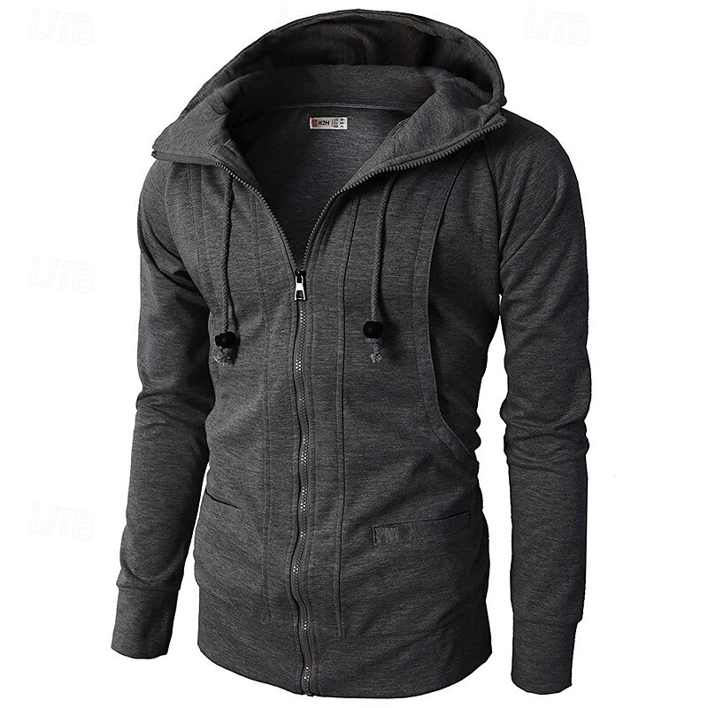 Men's Full Zip Hoodie Zip Up Hoodie Fleece Hoodie Black Wine Army Green Navy Blue Khaki Hooded Plain Zip Up Pocket Sports & Outdoor Daily Holiday Polyester Streetwear Basic Casual Fall & Winter