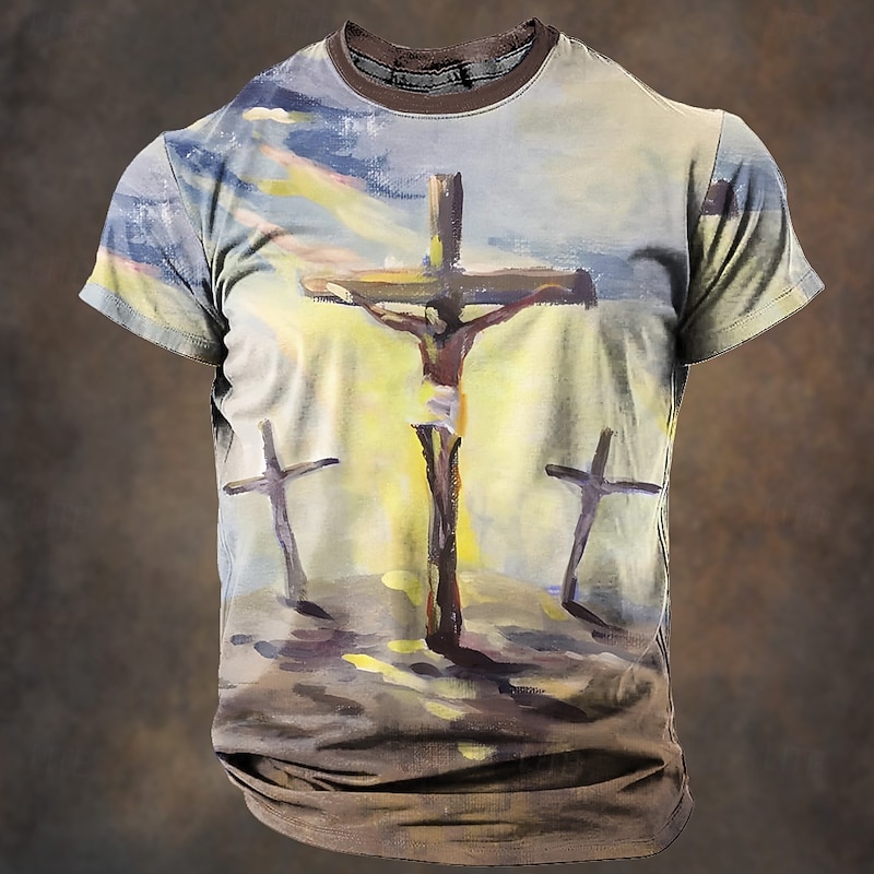 Christmas Men's Jesus T Shirt Short Sleeve T shirt 3D Print Crew Neck Shirt Retro Vintage Casual Street Style Christmas Sports Outdoor Holiday White Spring & Summer Clothing Apparel S M L XL XXL XXXL
