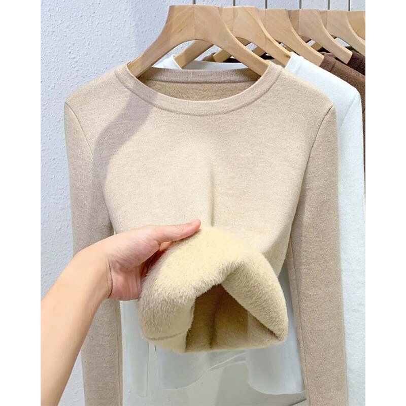 Women's Basic Sweater Crew Neck Knit Knitted Fall Winter Work Fashion Daily Basic Long Sleeve Solid Color Black Camel3