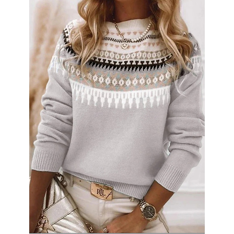 Women's Sweater Pullover Sweater Jumper Casual Soft Geometric Color Block Ribbed Crew Neck Knitted Long Sleeve Regular Tops Knit Outdoor Daily Weekend Pink Blue Fall Winter4