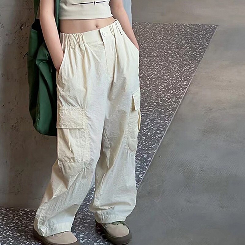 Kids Girls' Trousers Solid Color Streetwear Pocket School 4 years+ Spring Pink Beige Gray3