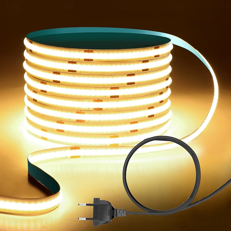 COB LED Light Strip 2-40M, IP65 Waterproof 240 LEDs/m, Super Bright Tape Strip Light for Bedroom, Kitchen, Outdoor Decor AC220V EU AU UK Plug