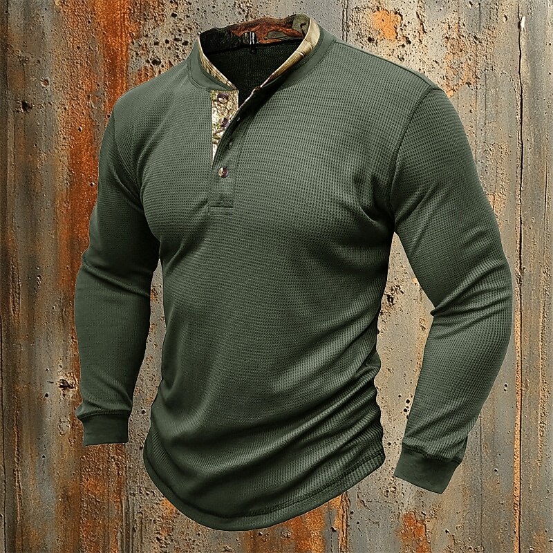 Men's Waffle T-shirt T Shirt Henley Shirt Long Sleeve Solid Color Knitwear Daily Buttons Henley Outdoor Causal Casual Spring Fall Spring &  Fall Navy Black White Henley T-Shirt4