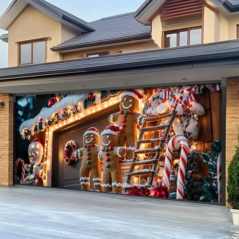 Christmas Door Decorations Outdoor Garage Door Cover Xmas Tree Banner Farmhouse Large Christmas Backdrop for Holiday Outdoor Garage Door Home Wall Decorations 21