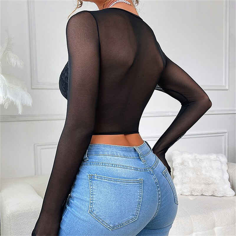 Women's Loungewear Pure Color Corsets Carnival Party Valentine's Day Breathable Square Neck Long Sleeve Lace Summer Spring Home Outfits2