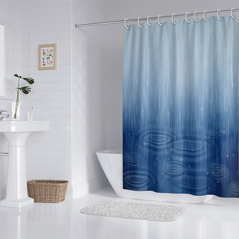 Shower Curtain with Hooks 180cm*180cm(70"*70") Polyester Washable Waterproof Floral Rainy Pattern Bathroom Decor4
