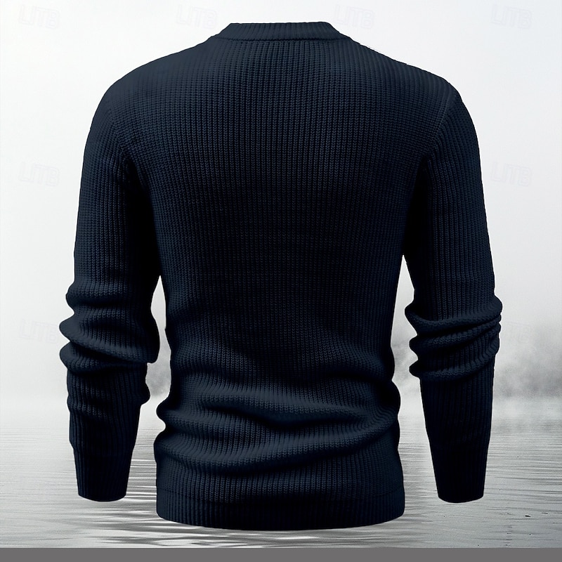 Men's Ugly Christmas Sweater Pullover Sweater Jumper Knitwear Ribbed Knit Regular Tops Knitted Crew Neck Party Evening Wear Clothing Apparel Drop Shoulder Fall & Winter Dark Navy S M L2