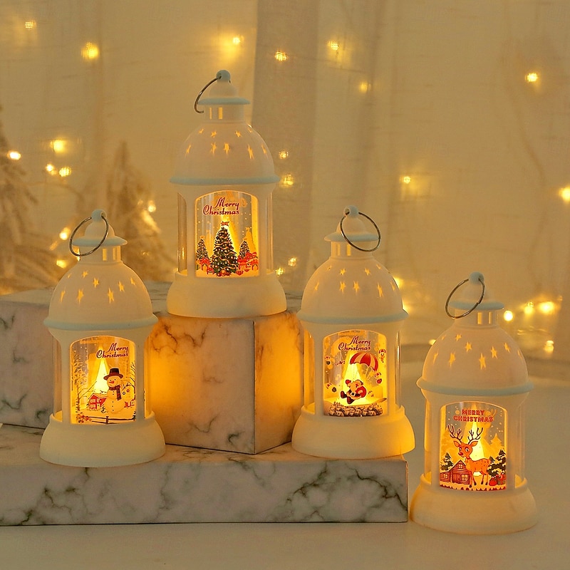 Christmas Retro Castle LED Candle Light, Battery Powered Santa & Snowman Lantern Festive Decor for Christmas, New Year & Tree Ornament