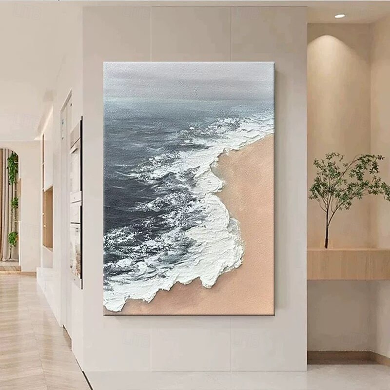 Mintura Handmade Beach Scenery Oil Paintings On Canvas Modern Wall Art Room Decoration Abstract Picture For Home Decor Rolled Frameless Unstretched Painting4
