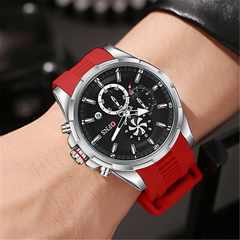 OFNS Men Quartz Watch Outdoor Fashion Casual Wristwatch Luminous Calendar Chronograph Waterproof Silicone Gel Watch4