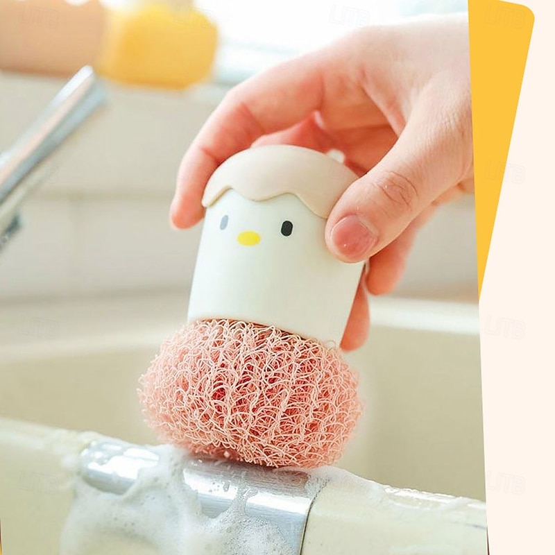 Cartoon Cleaning Brush, Kitchen Gadget for Scrubbing Pots and Pans, Handle Brush for Dishwashing, Essential Home Cleaning Tool - Main Image