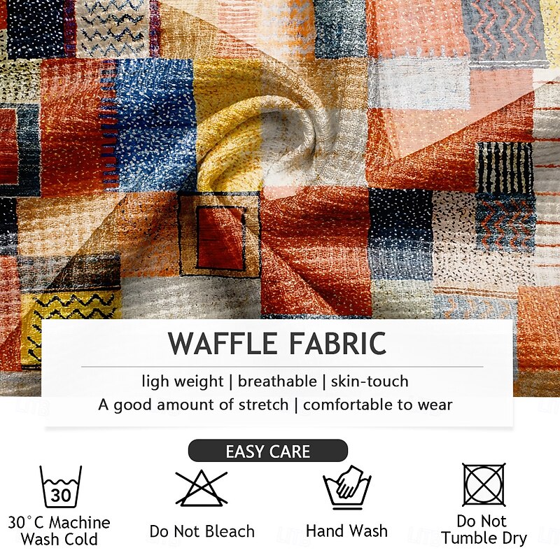Men's Plaid Waffle Polo Shirts Golf Shirt Long Sleeve Polo Shirts Collared Shirts Vintage Casual Vacation Wear Formal Wear Festival Wear Buttons 3D Print Spring Fall Winter Orange3