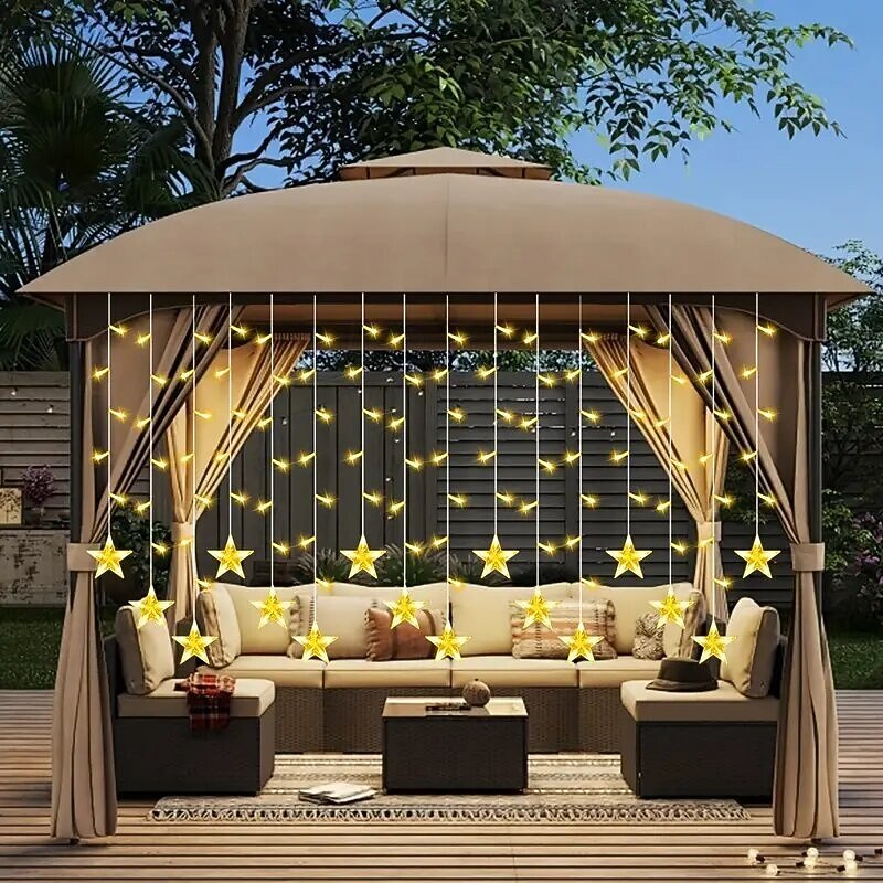 Elegant Wedding Reception Party 3.5m Pentagram Waterfall String Fairy Lights, Festival Curtain Lights for Christmas, Wedding, Party, Tree, Patio, Balcony, Camping EU/US/AU/UK Plug3