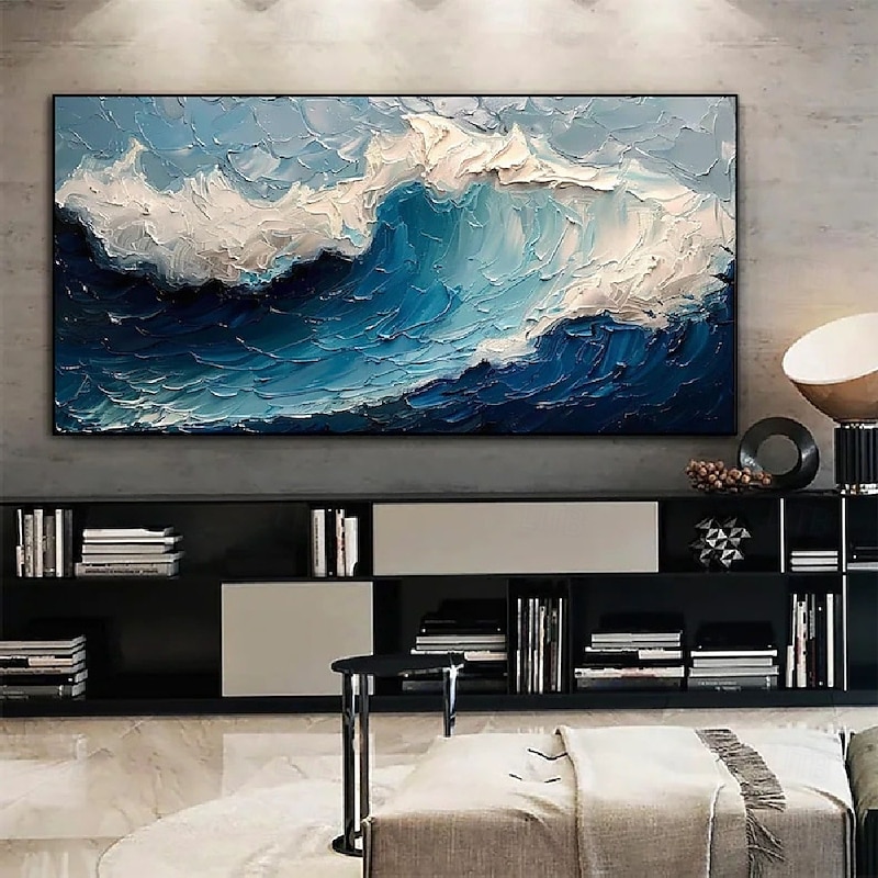 Handmade 3D Ocean oil painting handmade Wall Art Blue Huge Wave Oil Painting On Canvas Handpainted Sea Waves 3D Textured Abstract Painting Beach Landscape Sky oil painting for Living Room bedroom2
