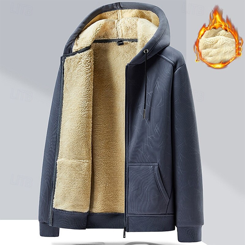 Men's Winter Jacket Fleece Jacket Padded Hoodie Jacket Zip Up Pocket Polyster Fleece lined Vacation Daily Wear Date Regular Fashion Casual Comfortable Thermal Warm Fall & Winter Solid / Plain Color
