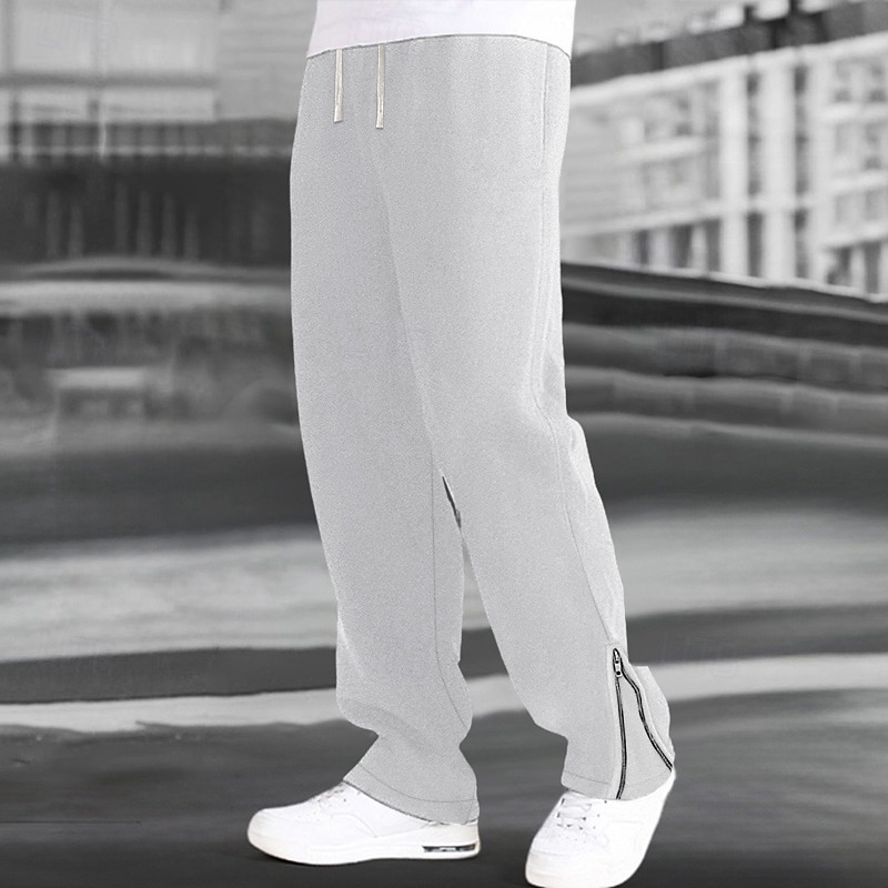 Men's Sweatpants Joggers Trousers Straight Leg Sweatpants Flared Sweatpants Drawstring Elastic Waist Zip Leg Plain Comfort Warm Full Length Outdoor Casual Daily Fashion Streetwear Black Blue2