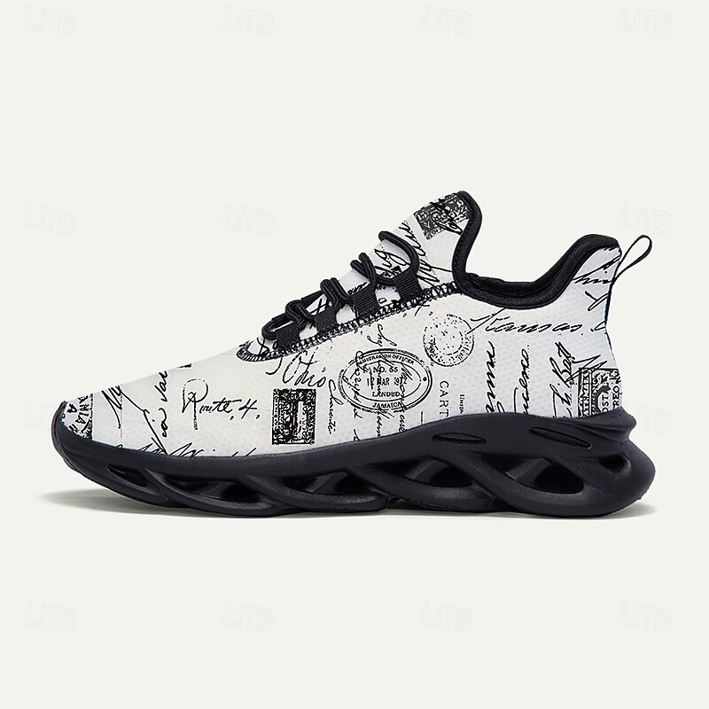 Women's Vintage Letter Print Sneakers - Black and White, Lightweight and Breathable Design, Ideal for Casual Outfits and Streetwear Fashion2
