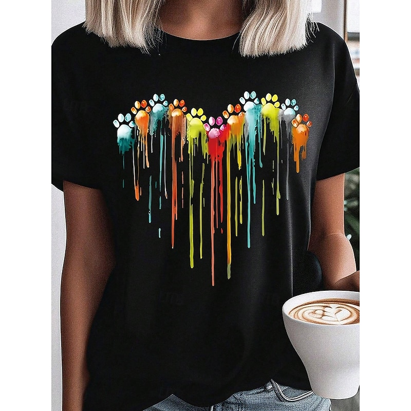 Women's T Shirt Animal Color Gradient Fashion Casual Short Sleeve Crew Neck Regular Tops Daily Print Black Fall Winter