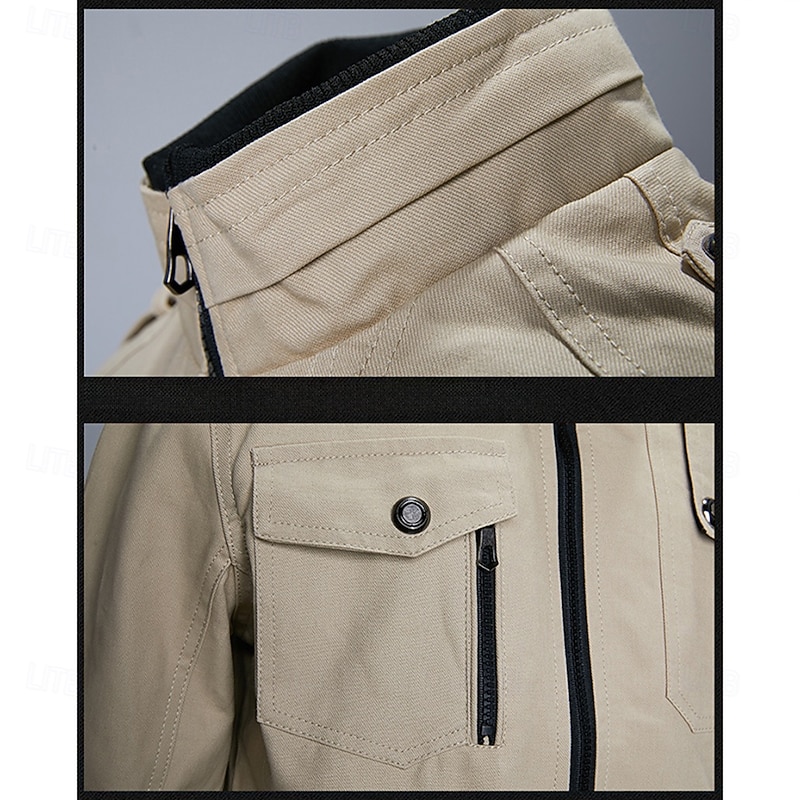 Men's Trucker Jacket Bomber Jacket Casual Jacket Work Jacket Outdoor Daily Wear Wearable Pocket Spring &  Fall Plain Fashion Streetwear Standing Collar Short Black Burgundy Navy Blue Khaki Army Green4