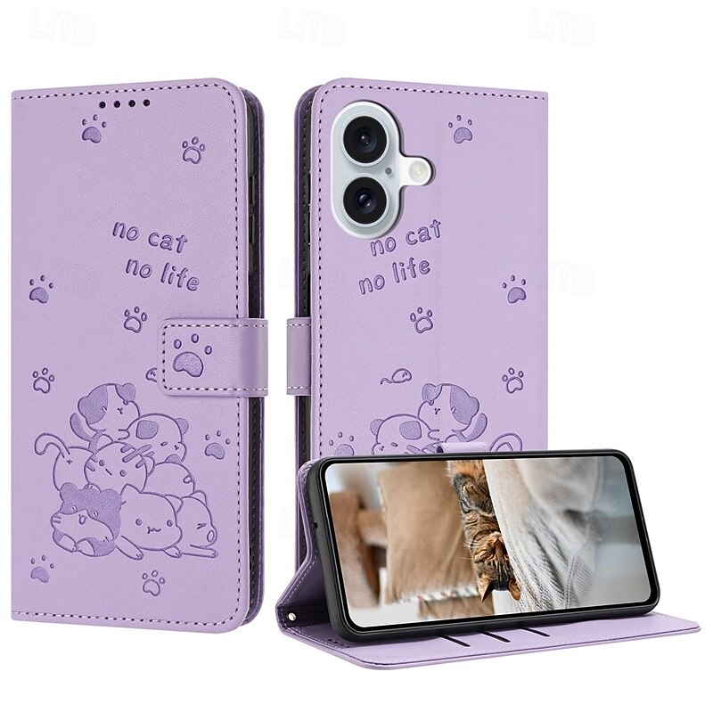 Phone Case For iPhone 17 Pro Max 17 Air 16 15 14 Pro Max Plus 13 12 11 Pro Max Mini Wallet Case with Stand Holder Full Body Protective with Wrist Strap Cat Retro TPU PU Leather2