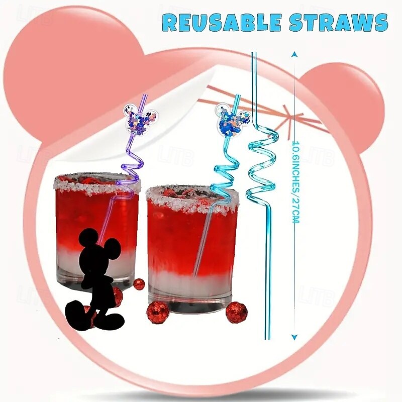 24pcs Straw Glitter Mouse Ear Straw Straw For Milk Water Drinking Straws For Family Gatherings Birthday Parties Themed Parties Decorative Straw For Festival Party Wedding Cocktail Bar Beach Kit4