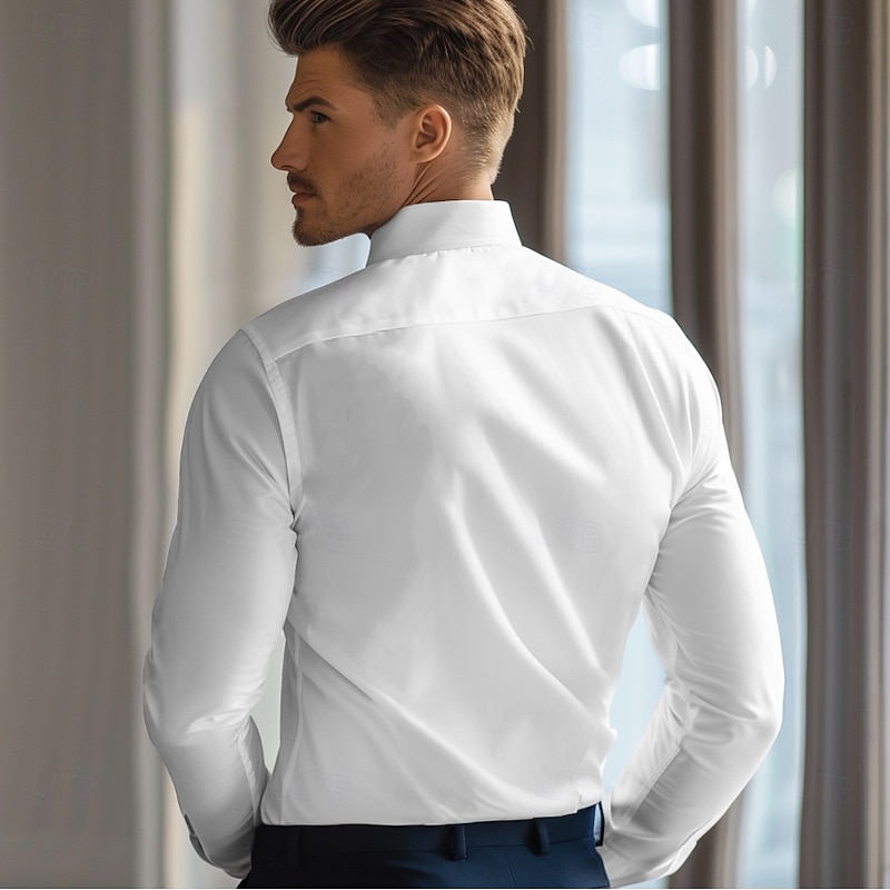Men's Dress Shirt Button Up Shirt Solid Color School Formal White Blue Light Sky Blue Light Blue-White Long Sleeve Turndown All Seasons Clothing Apparel2