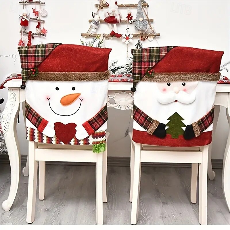 3pcs Christmas Chair Covers Set - Festive Dining & Living Room Decor No Power Needed2