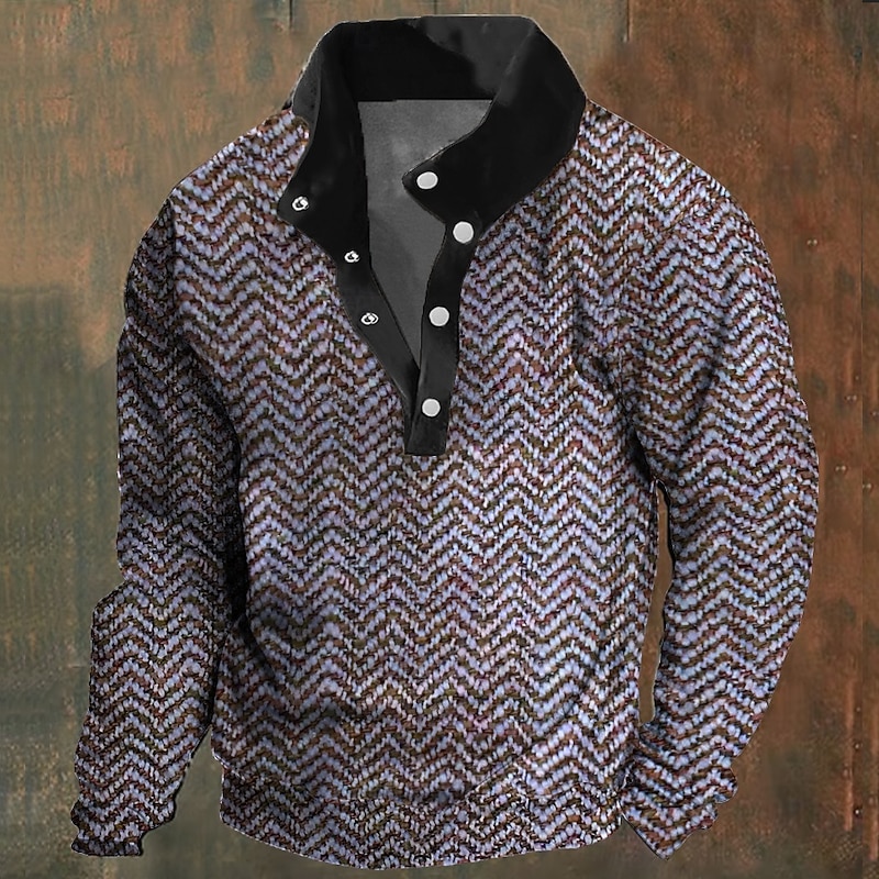 New Year Christmas Men's Plain / Solid Sweatshirts Sweatshirt Long Sleeve Sweatshirt Collar Stand Collar Vacation Sports Neutral 3D Printing Christmas Vacation New Year Buttons Geometrical Winter2