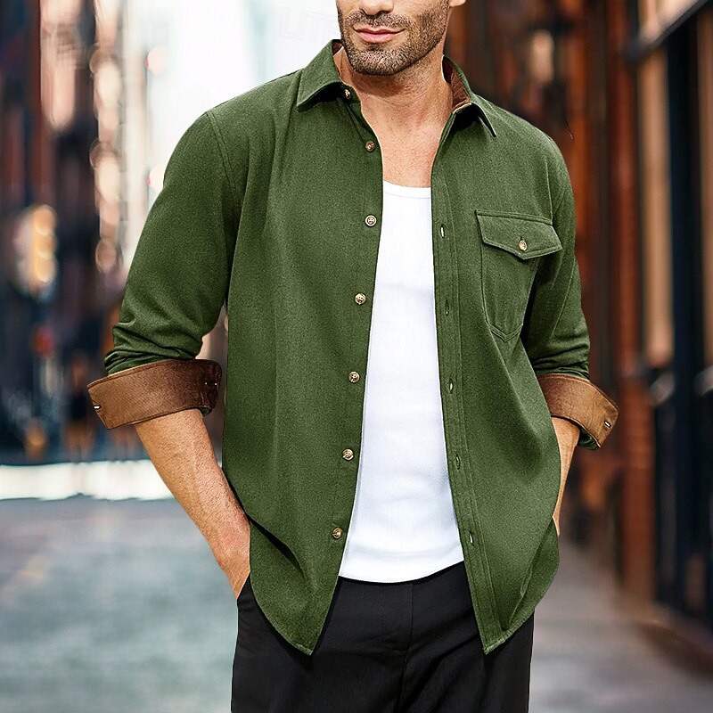 Men's Shirt Flannel Shirt Overshirt Plaid Outdoor Street Black Wine Green Dark Grey Long Sleeve Winter Spring &  Fall Clothing Apparel3