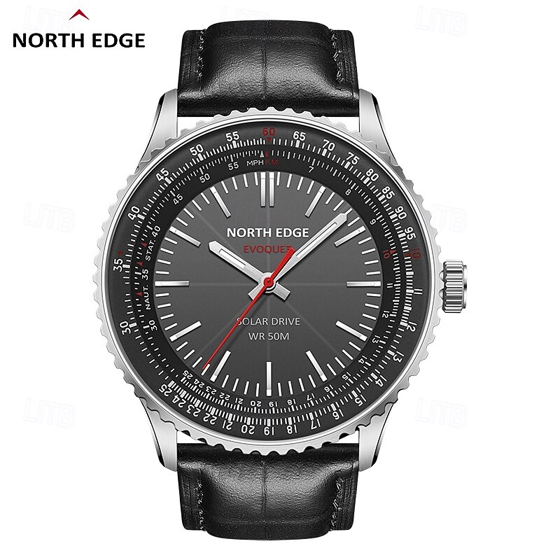 NORTH EDGE Men Quartz Watch Minimalist Fashion Casual Business Luminous Waterproof Genuine Leather Watch