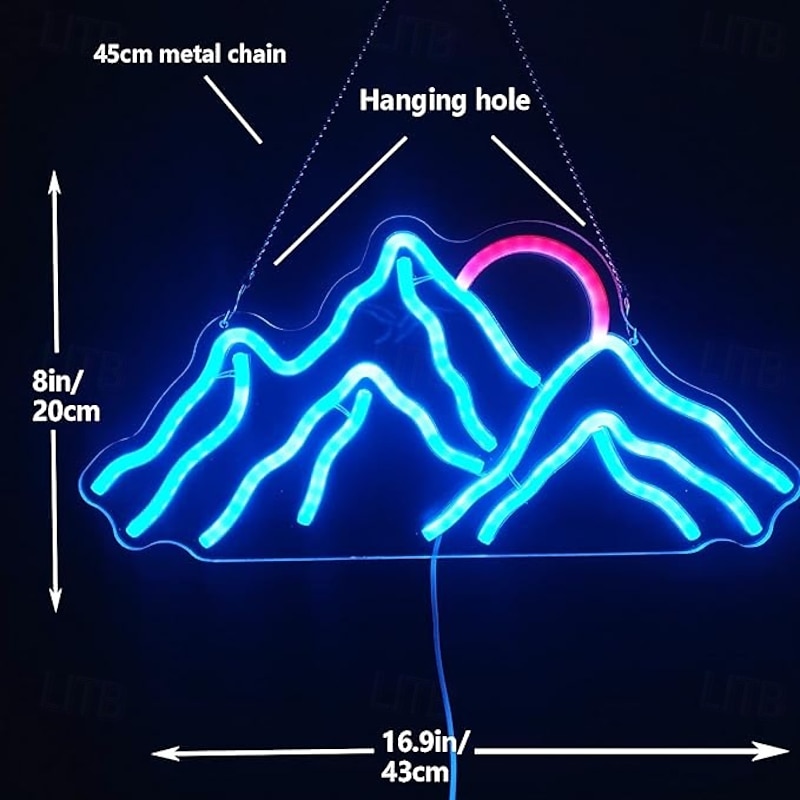 Mountain Sunset Neon Sign Light, USB Powered Dimmable LED Wall Light for Bedroom, Kids Room & Living Room Decor3