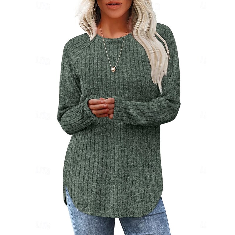 Women's Shirt Blouse Solid Color Basic Casual Long Sleeve Crew Neck Long Tops Daily Black Blue Green Beige Fall Winter