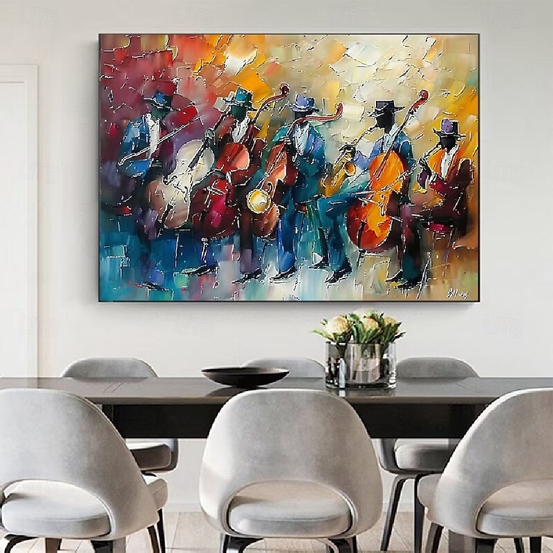 Artist handpainted  Abstract Paintings  Jazz Band Oil Painting On Canvas Canvas Art painting  handmade Colorful Wall Art painting Music Wall Art instrument Painting Artwork Colorful Jazz painting4