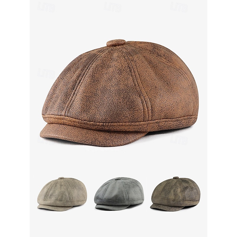 Men's Vintage Newsboy Cap – Stylish Faux Leather Look Flat Cap for Casual or Formal Wear, Available in Multiple Colors2