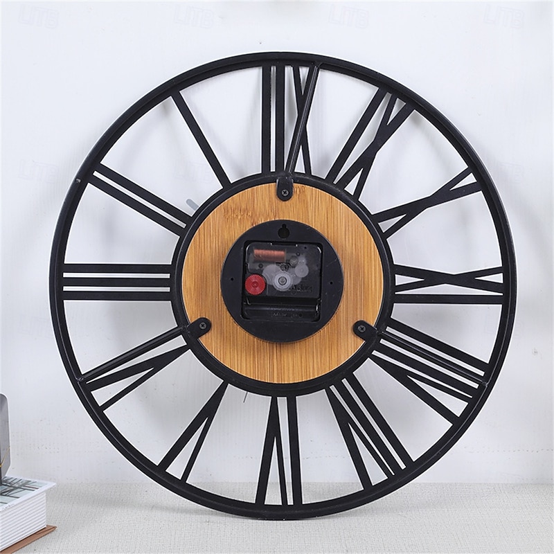 Wall Clock Art Simple Clock Outdoor Clock 16inch Iron Art Wooden Roman Numerals Large Outdoor Clock Retro Open Face Silent Quartz Battery Operated Decor Clock3