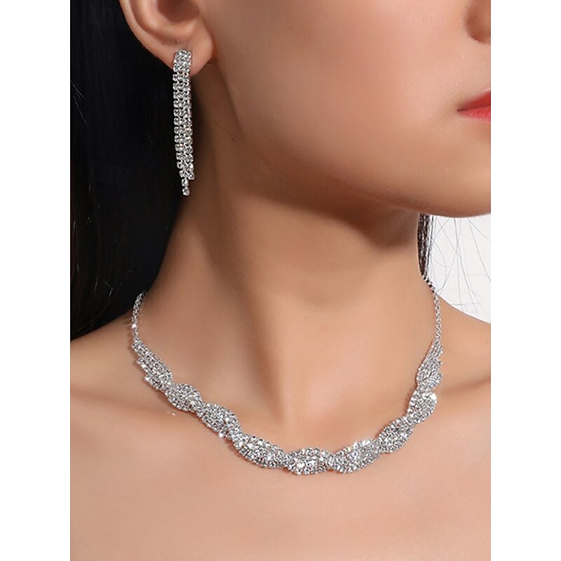 Women's Luxury Rhinestone Jewelry Set - Elegant Necklace, Bracelet, and Earrings for Weddings, Parties, and Formal Occasions