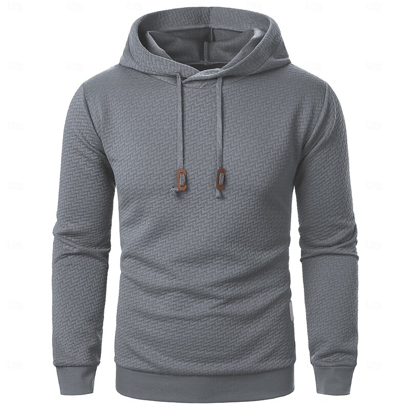 Men's Hoodie Black Wine Navy Blue Khaki Dark Gray Hooded Plain Jacquard Drawstring Sports & Outdoor Daily Holiday Streetwear Basic Casual Spring &  Fall Clothing Apparel Hoodies Sweatshirts