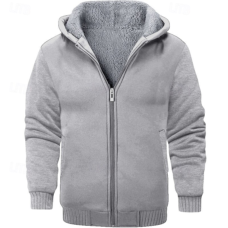 Men's Hoodie Full Zip Hoodie Fleece Hoodie Fleece lined Hoodie Wine Red Black Red Navy Blue Light Grey Hooded Plain Sports & Outdoor Daily Holiday Polyester Streetwear Cool Casual Winter Spring4