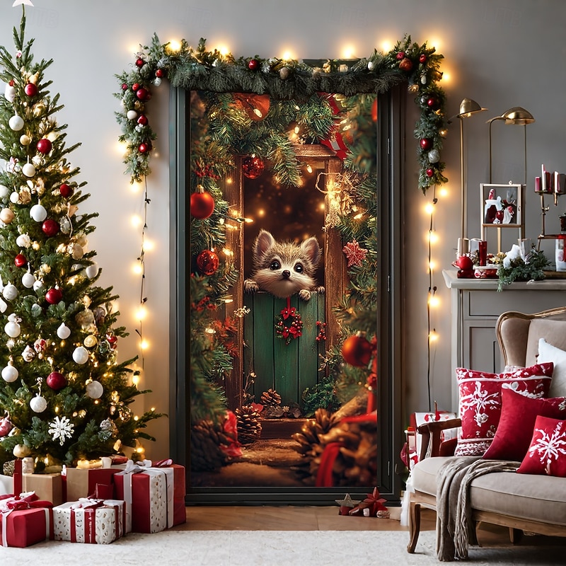 Christmas Door Decorations Door Covers Xmas Animal Door Tapestry Door Curtain Decoration Backdrop Indoor/Outdoor Door Banner for Front Door Farmhouse4